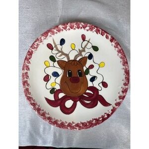 Christmas Holiday Reindeer‎ Plate Hand Painted Lucy Signed Decor Dish
